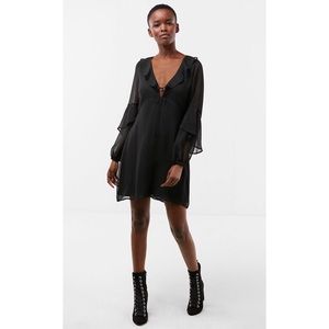 Express black ruffle balloon sleeve dress